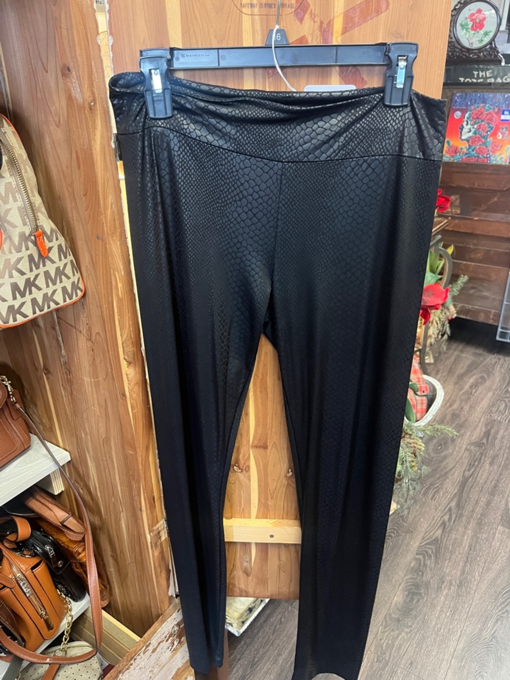 BCBGMaxAzria Black Faux-Snakeskin Leggings